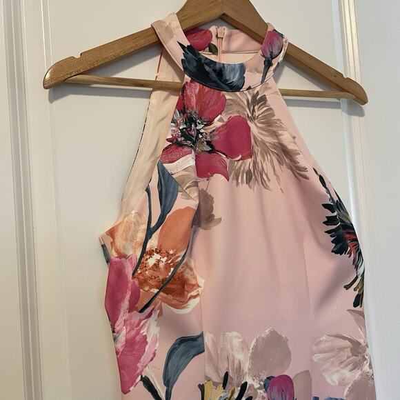 Trina Turk Emotion Halter Sheath Midi Dress Women’s Size 0 Pink Floral Derby - Picture 4 of 11